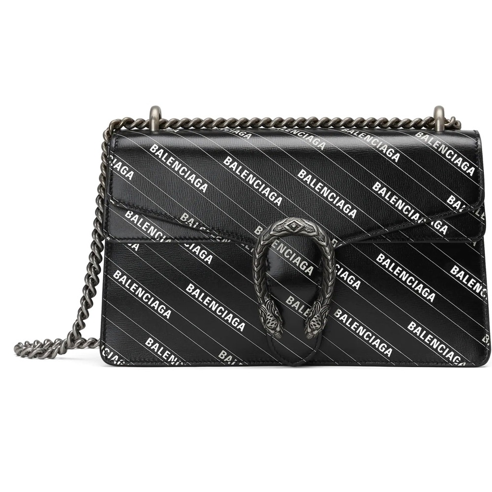 SOLD: GUCCI X BALENCIAGA Calfskin Logo Print Dionysus Shoulder Bag Black